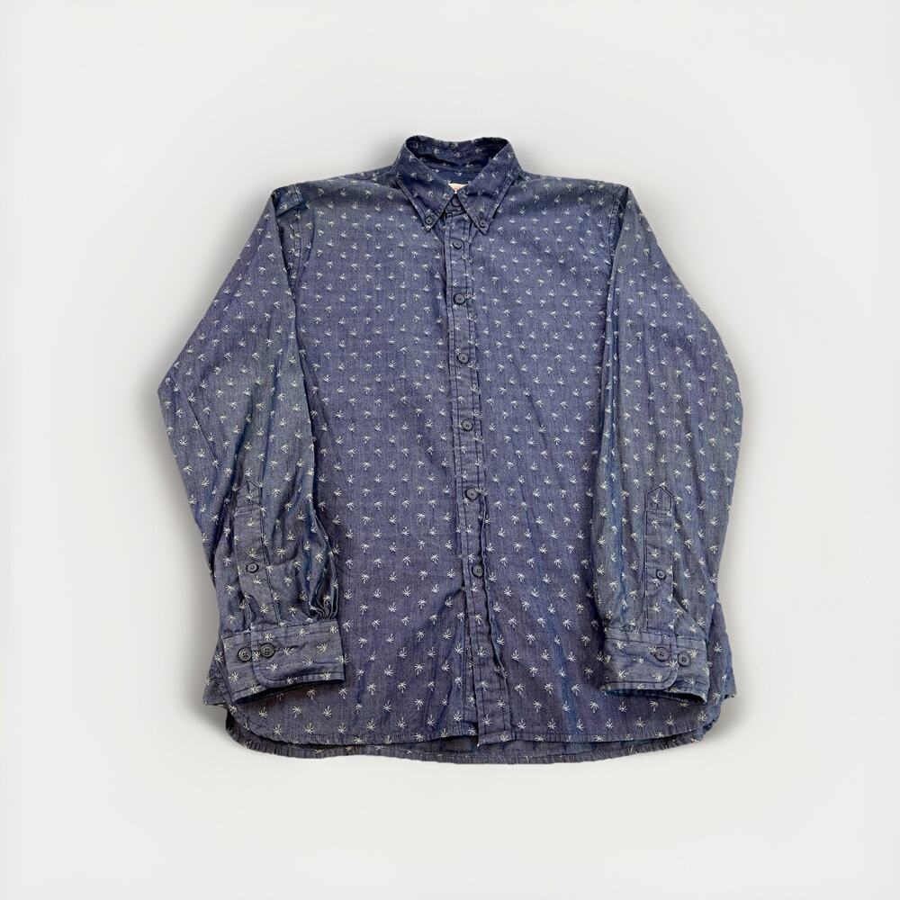Brooks Brothers Red Fleece Chambray Shirt M Blue Palm Tree Button Down Preppy